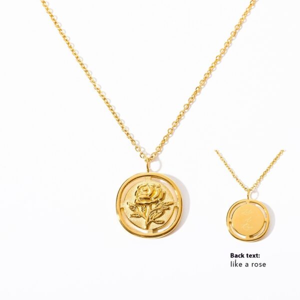 Titanium Steel French Retro Three-dimensional Flower Cutout Rose Necklace Electroplated 18K Gold - Image 7