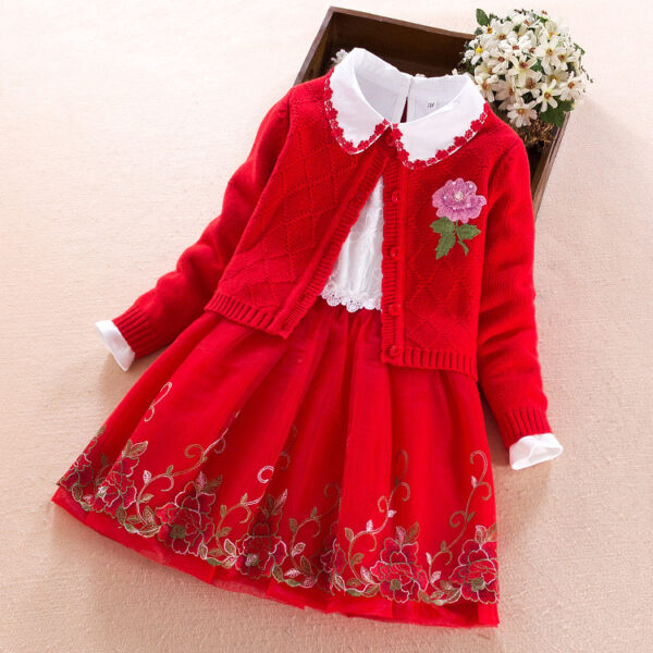 Girls' Dress Two-piece Spring Long-sleeved Sweater Princess Dress - Image 4
