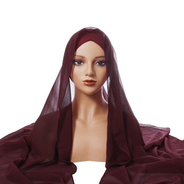 Chiffon Turban Pleated Drawstring Cap Suit Monochrome - Image 5