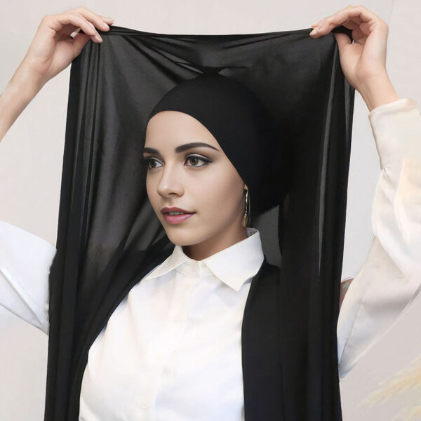 Chiffon Turban Pleated Drawstring Cap Suit Monochrome - Image 10