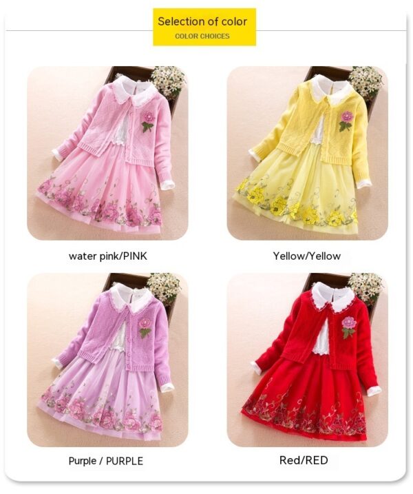 Girls' Dress Two-piece Spring Long-sleeved Sweater Princess Dress - Image 3