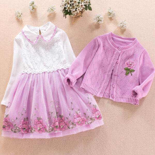 Girls' Dress Two-piece Spring Long-sleeved Sweater Princess Dress - Image 5