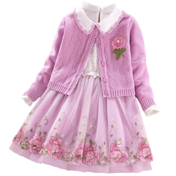 Girls' Dress Two-piece Spring Long-sleeved Sweater Princess Dress - Image 6